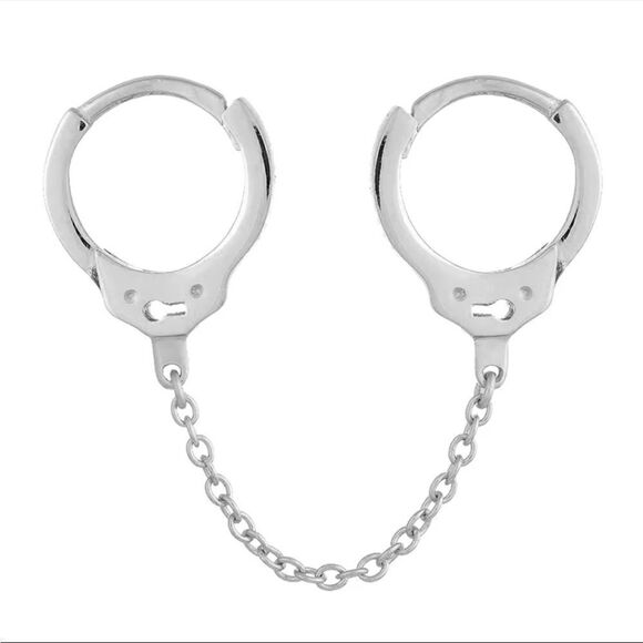 - New 925 Sterling Silver Pierced Handcuff Hoop Chain Earring - Picture 2 of 14
